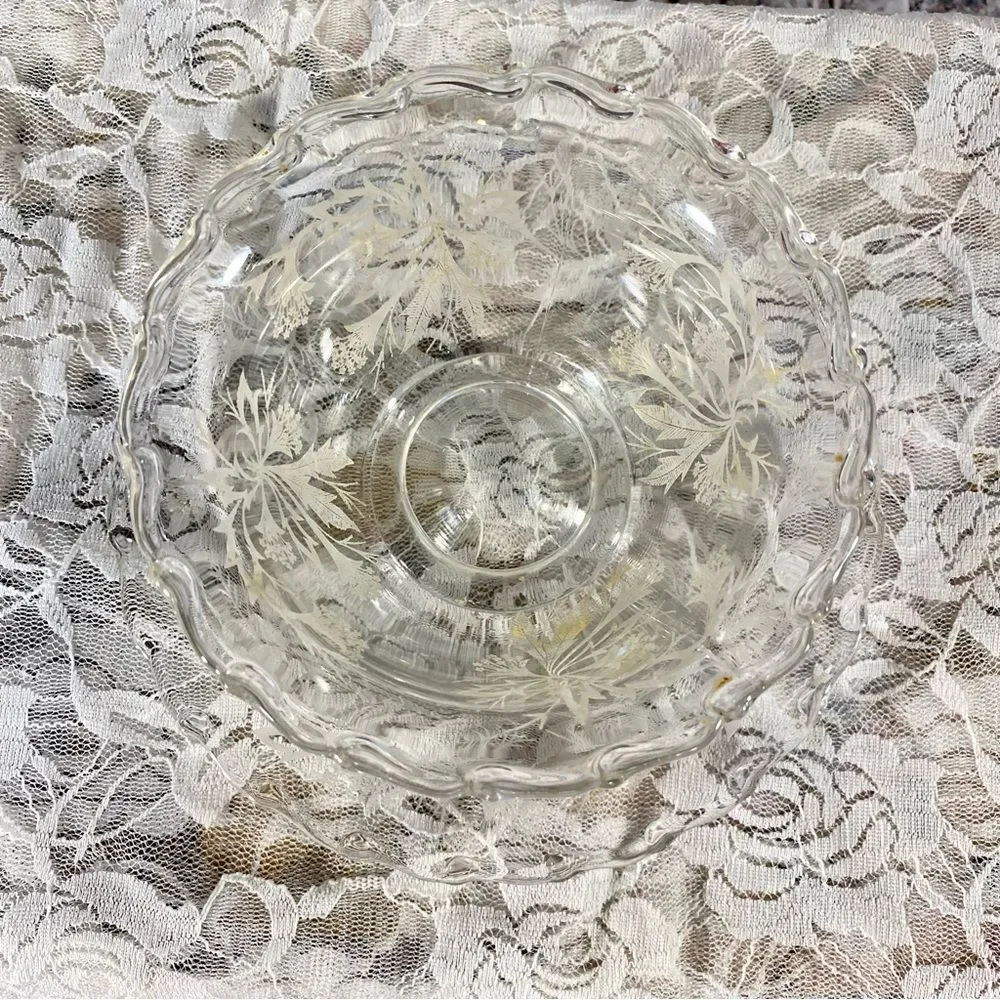 Vintage Crystal Condiment Bowl with Matching Saucer Set of Two